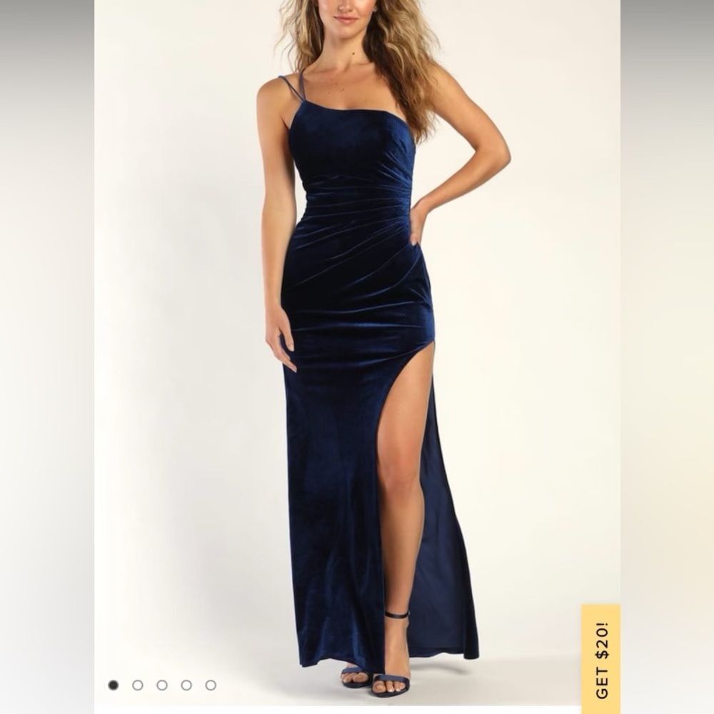 Navy one shoulder NWT slit velvet